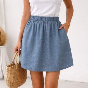 Boden Blue Elastic-Waist A-Line Skirt with Pockets. Women’s 6